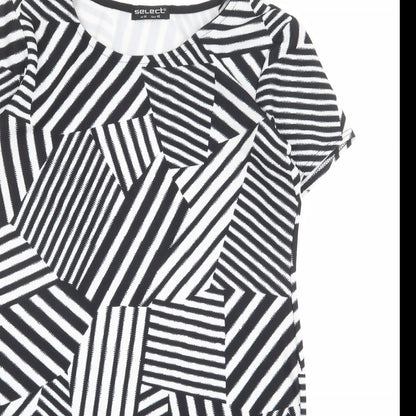 Select Womens Black Geometric Polyester Shift Size 14 Round Neck Pullover