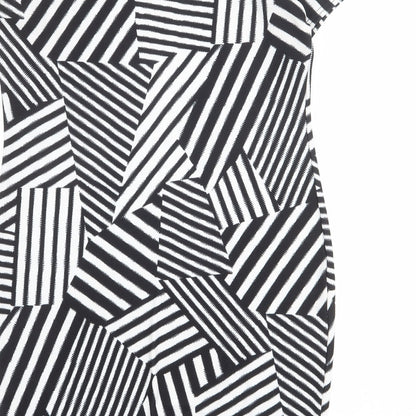 Select Womens Black Geometric Polyester Shift Size 14 Round Neck Pullover