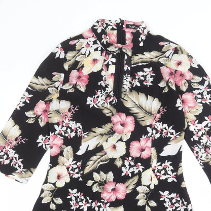Boohoo Womens Black Floral Polyester Shift Size 6 Halter Zip