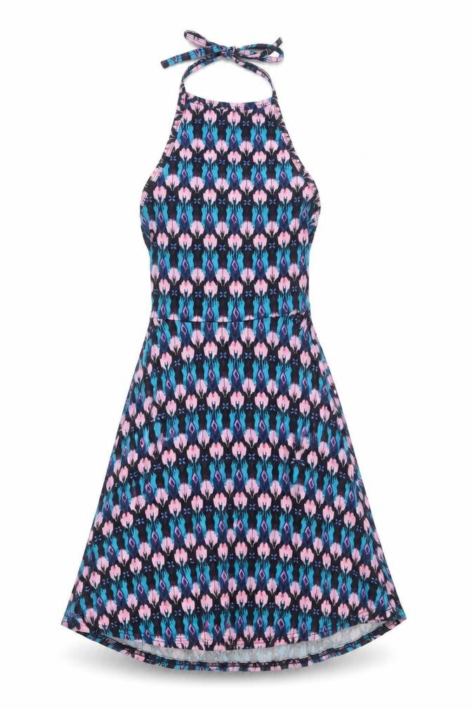 Divided by H&M Womens Multicoloured Geometric Cotton Skater Dress Size XS Halter Tie