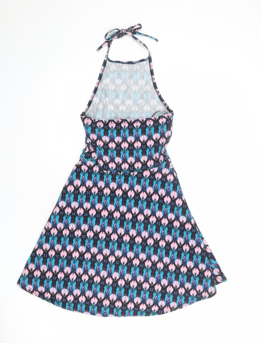 Divided by H&M Womens Multicoloured Geometric Cotton Skater Dress Size XS Halter Tie