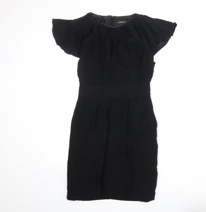 Warehouse Womens Black Viscose Shift Size 8 Boat Neck Zip