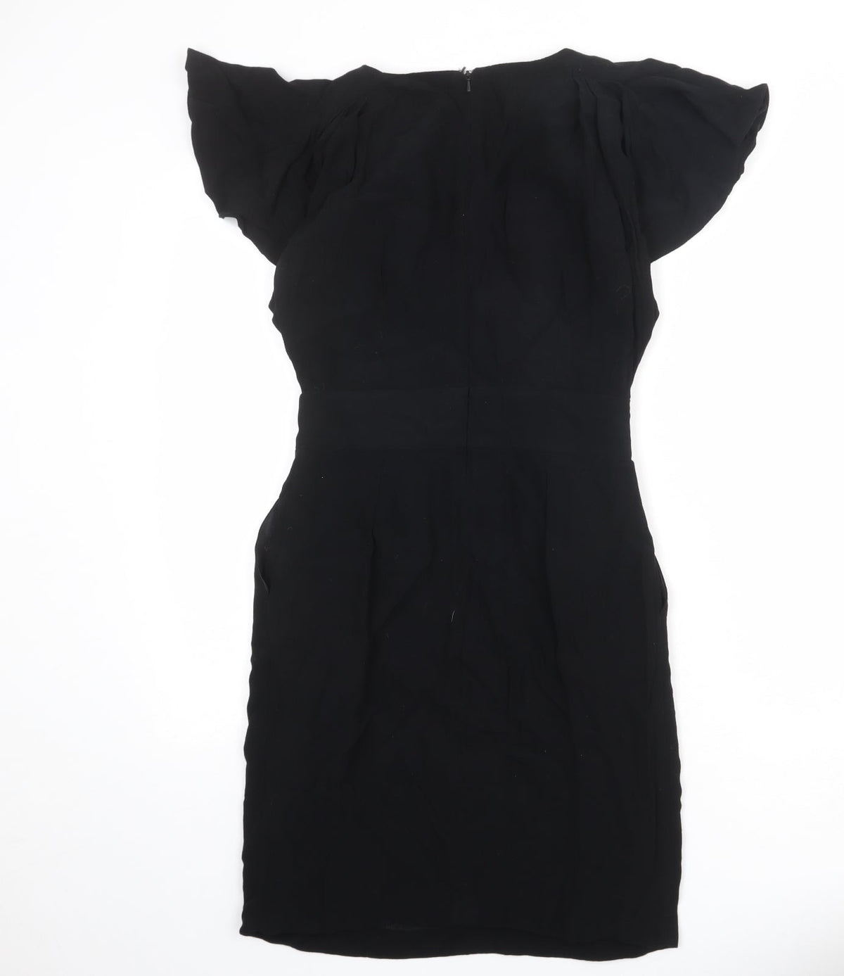Warehouse Womens Black Viscose Shift Size 8 Boat Neck Zip