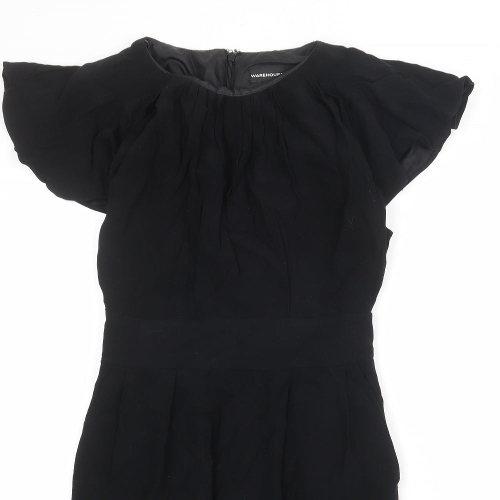 Warehouse Womens Black Viscose Shift Size 8 Boat Neck Zip