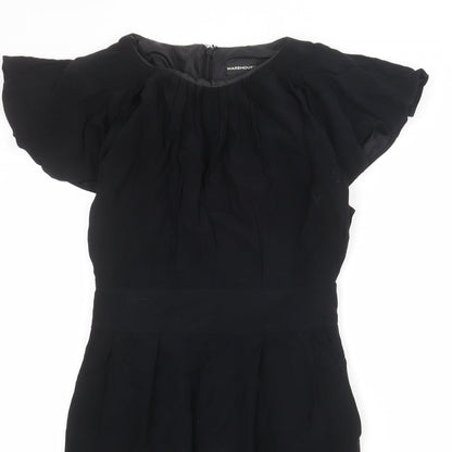Warehouse Womens Black Viscose Shift Size 8 Boat Neck Zip