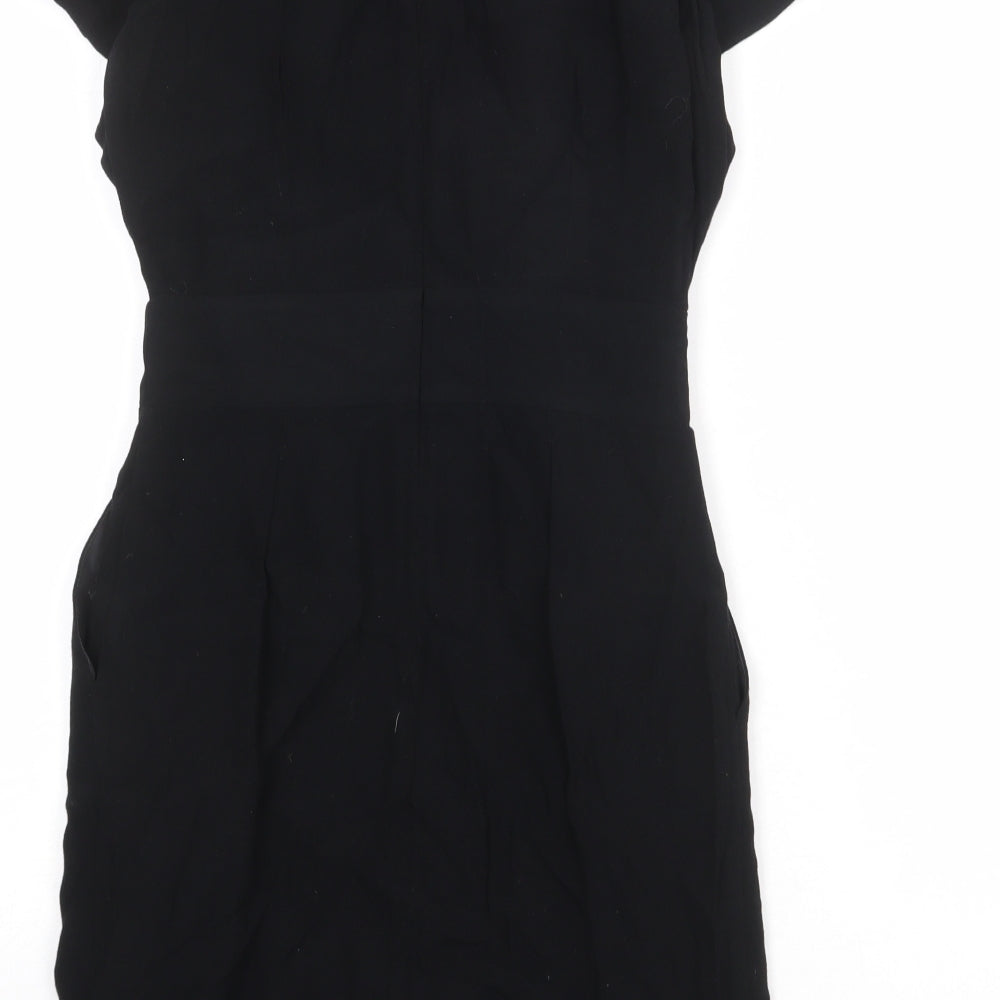 Warehouse Womens Black Viscose Shift Size 8 Boat Neck Zip