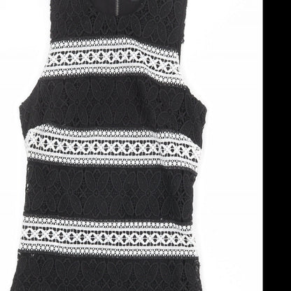 Topshop Womens Black Polyester Shift Size 8 Round Neck Zip - Crocheted Lace Overlay
