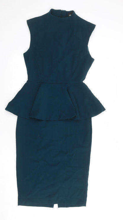 ASOS Womens Blue Polyester Pencil Dress Size 8 Mock Neck Zip - Peplum