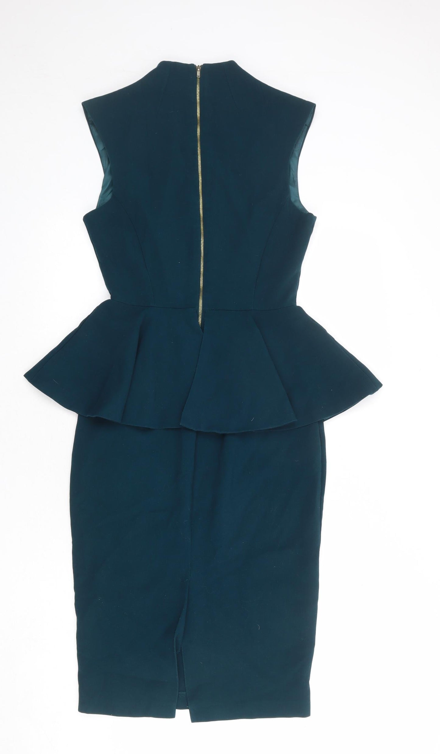 ASOS Womens Blue Polyester Pencil Dress Size 8 Mock Neck Zip - Peplum