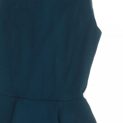 ASOS Womens Blue Polyester Pencil Dress Size 8 Mock Neck Zip - Peplum