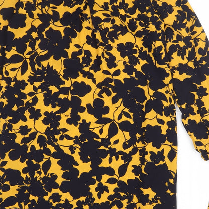 H&M Womens Orange Floral Polyester Shift Size 8 Round Neck Button - Tie Sleeve Detail