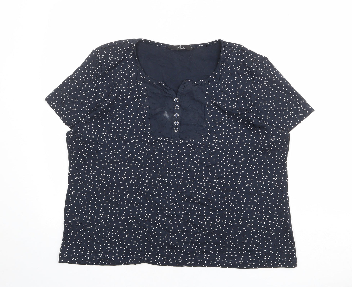 Bonmarché Womens Black Polka Dot 100% Cotton Basic T-Shirt Size L Round Neck