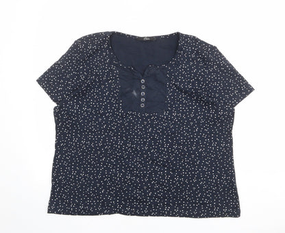 Bonmarché Womens Black Polka Dot 100% Cotton Basic T-Shirt Size L Round Neck