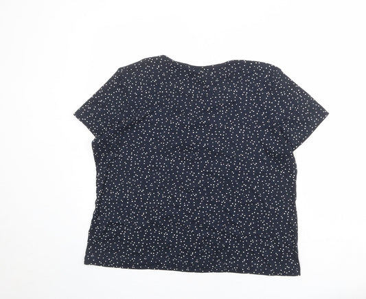 Bonmarché Womens Black Polka Dot 100% Cotton Basic T-Shirt Size L Round Neck