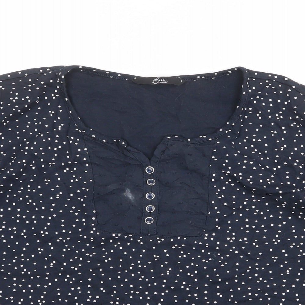 Bonmarché Womens Black Polka Dot 100% Cotton Basic T-Shirt Size L Round Neck