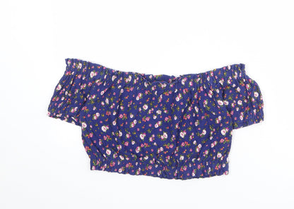 Womens UK Size 14 Topshop Blue Cropped Blouse