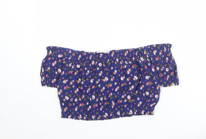 Womens UK Size 14 Topshop Blue Cropped Blouse