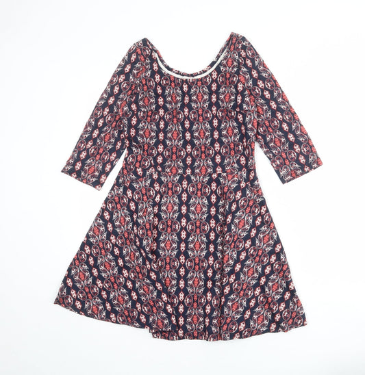 Hollister Womens Blue Geometric Cotton A-Line Size M Boat Neck Pullover