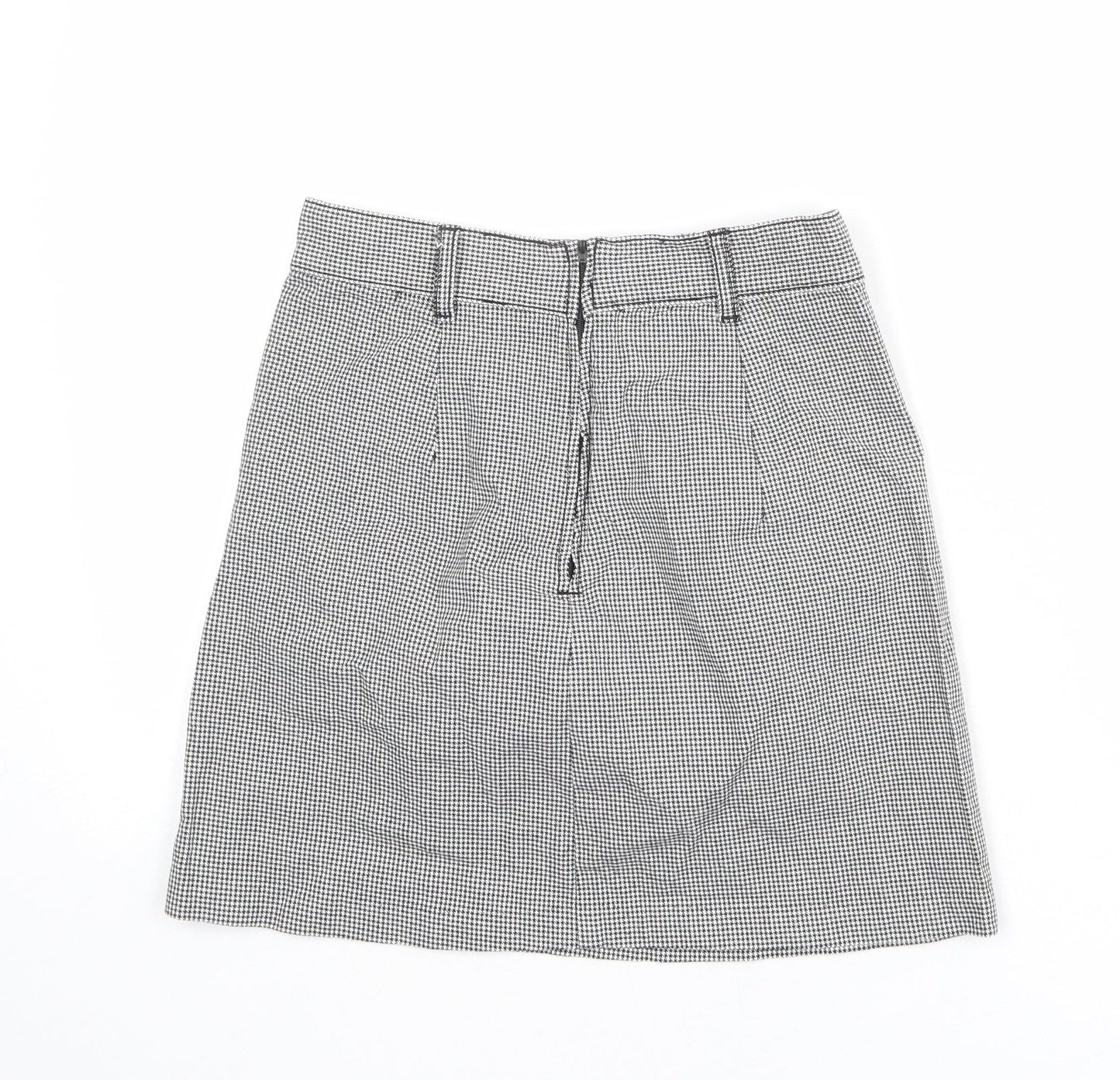 Divided by H&M Womens Black Geometric Cotton A-Line Skirt Size 6 Zip - Houndstooth pattern