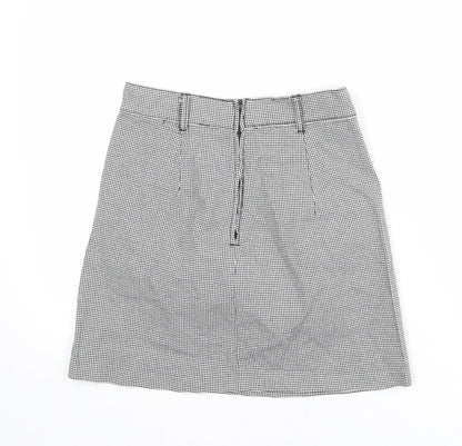Divided by H&M Womens Black Geometric Cotton A-Line Skirt Size 6 Zip - Houndstooth pattern