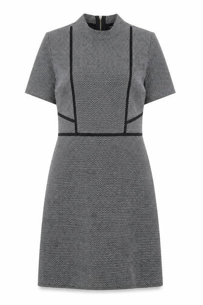 Miss Selfridge Womens Black Geometric Polyester Shift Size 8 Mock Neck Zip