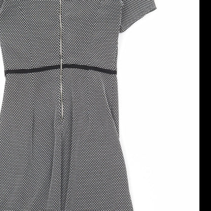 Miss Selfridge Womens Black Geometric Polyester Shift Size 8 Mock Neck Zip