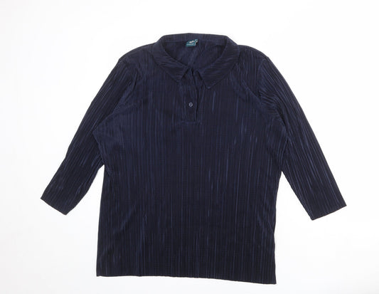 Amber Womens Blue Polyester Basic Blouse Size 22 Collared