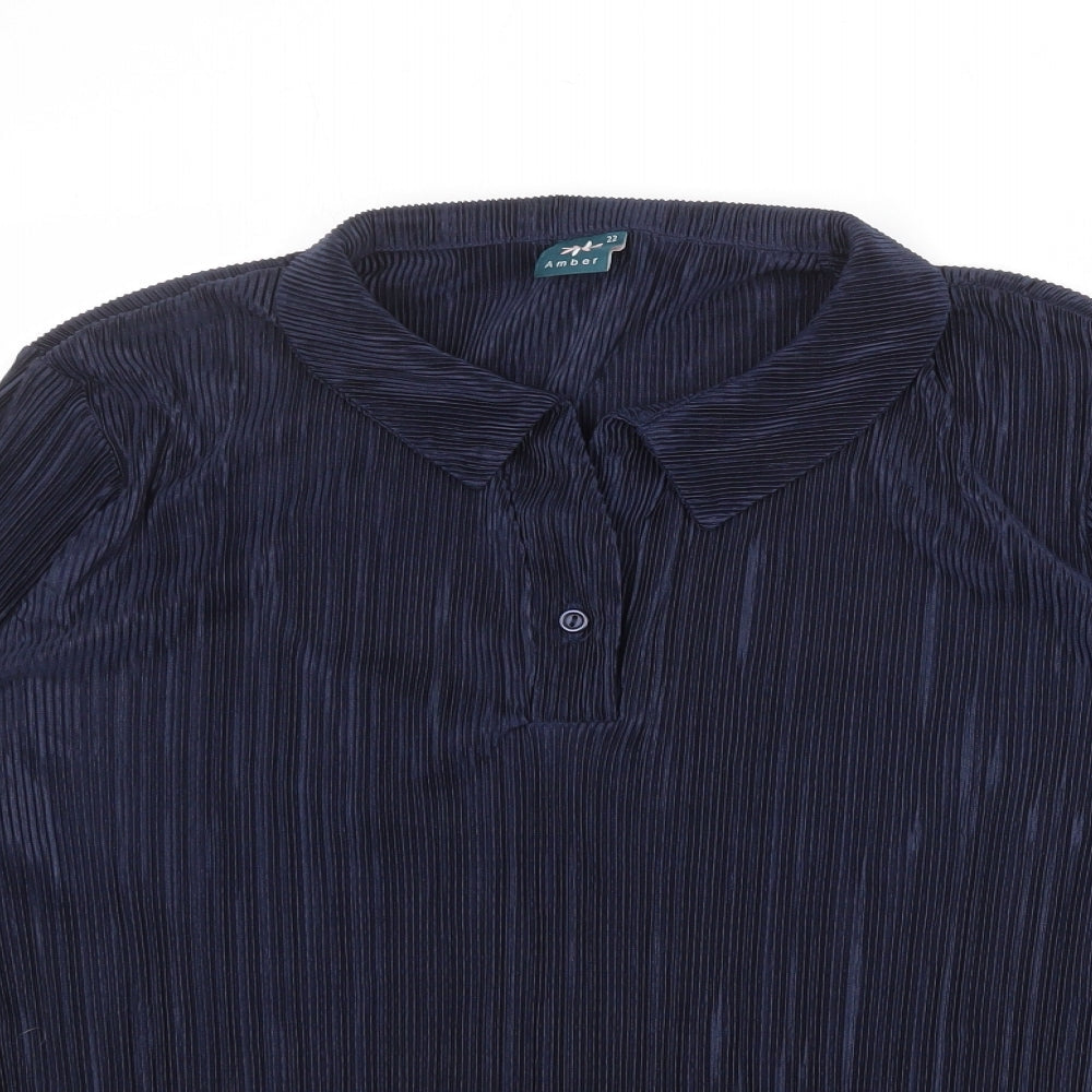 Womens UK Size 22 Amber Blue Basic Blouse
