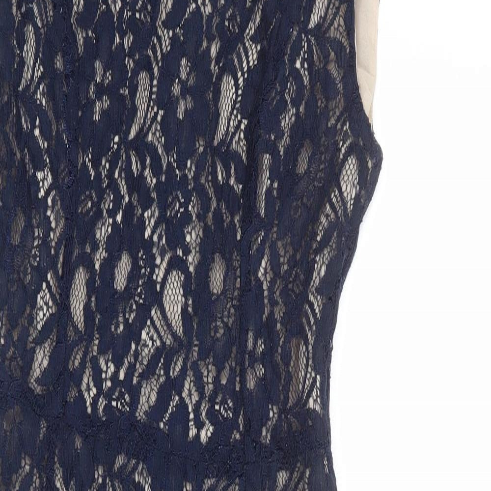 French Connection Womens Blue Polyester Pencil Dress Size 10 Boat Neck Zip - Lace Overlay