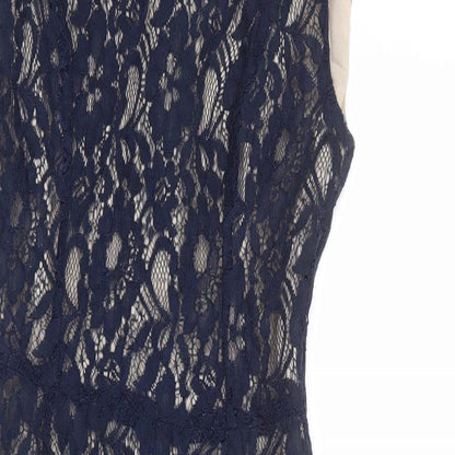 French Connection Womens Blue Polyester Pencil Dress Size 10 Boat Neck Zip - Lace Overlay