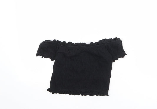 Womens UK Size 8 New Look Black Cropped T-Shirt