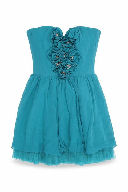 Frock and Frill Womens Blue Polyester Mini Size 10 Sweetheart Zip - 3D Flower Details Strapless