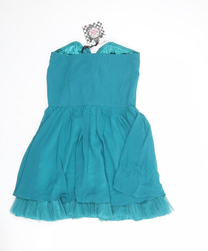 Frock and Frill Womens Blue Polyester Mini Size 10 Sweetheart Zip - 3D Flower Details Strapless