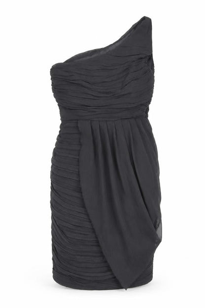 Lipsy Womens Grey Polyester Sheath Size 8 One Shoulder Zip - Draped Detail