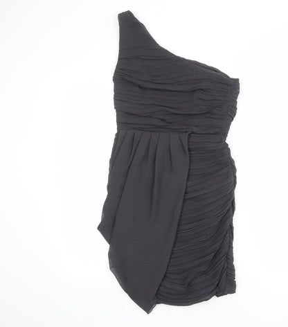 Lipsy Womens Grey Polyester Sheath Size 8 One Shoulder Zip - Draped Detail