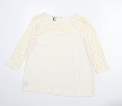 FOREVER 21 Womens Ivory Cotton Basic Blouse Size M Round Neck - Lace Neckline