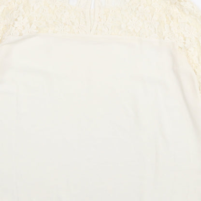 FOREVER 21 Womens Ivory Cotton Basic Blouse Size M Round Neck - Lace Neckline