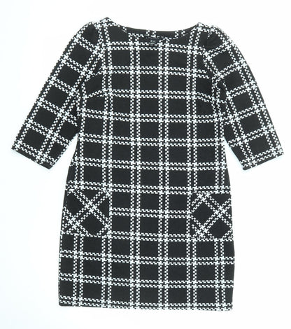 New Look Womens Black Geometric Polyester Shift Size 10 Round Neck Pullover