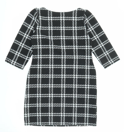 New Look Womens Black Geometric Polyester Shift Size 10 Round Neck Pullover