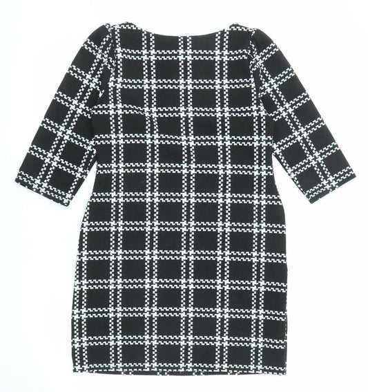 New Look Womens Black Geometric Polyester Shift Size 10 Round Neck Pullover