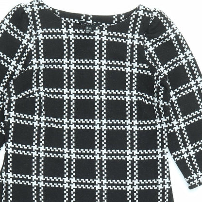 New Look Womens Black Geometric Polyester Shift Size 10 Round Neck Pullover