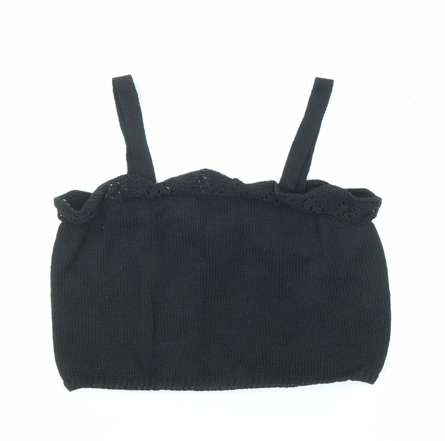 Zara Girls Black Polyester Cropped Tank Size 13-14 Years Square Neck Pullover