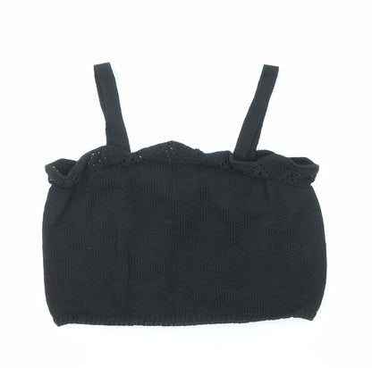 Zara Girls Black Polyester Cropped Tank Size 13-14 Years Square Neck Pullover