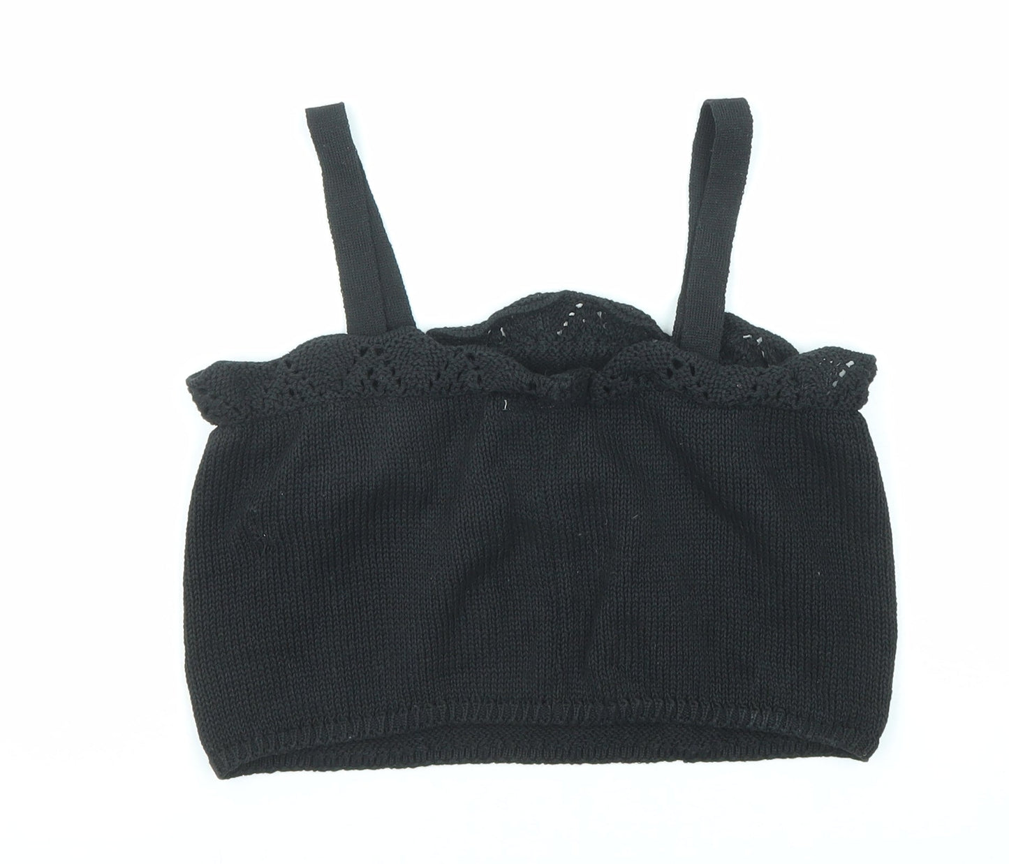 Zara Girls Black Polyester Cropped Tank Size 13-14 Years Square Neck Pullover