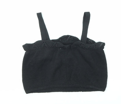 Zara Girls Black Polyester Cropped Tank Size 13-14 Years Square Neck Pullover