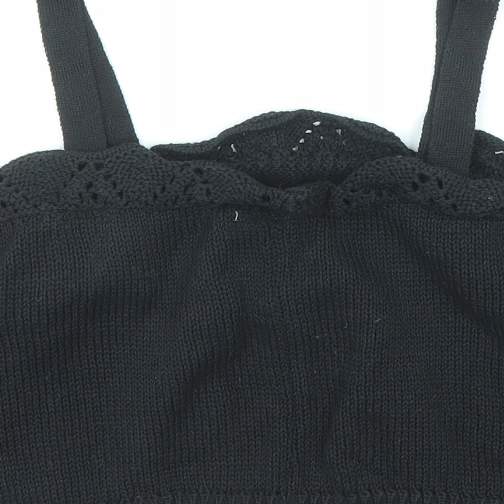 Zara Girls Black Polyester Cropped Tank Size 13-14 Years Square Neck Pullover