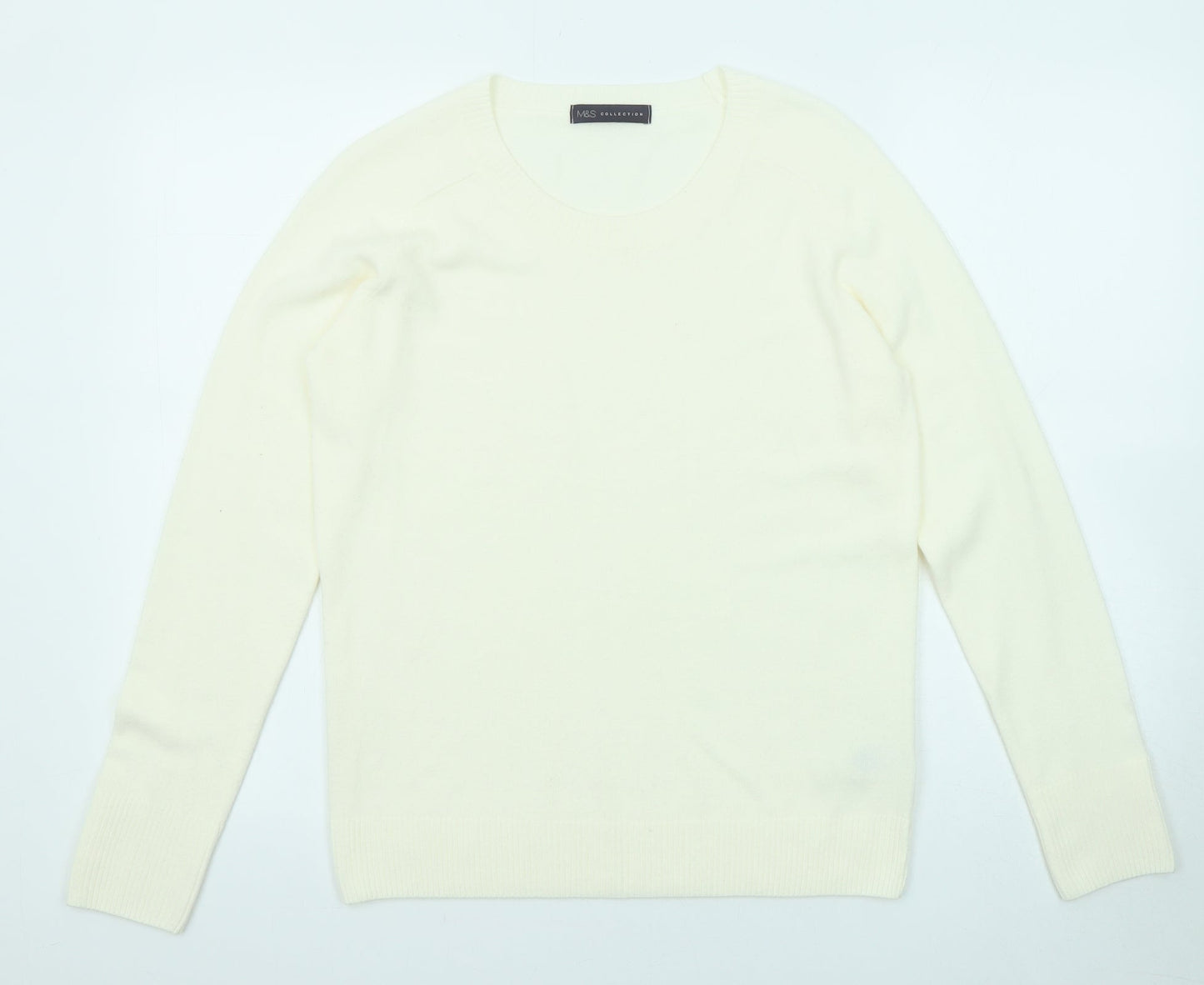 Marks and Spencer Womens Ivory Round Neck Acrylic Pullover Jumper Size 12