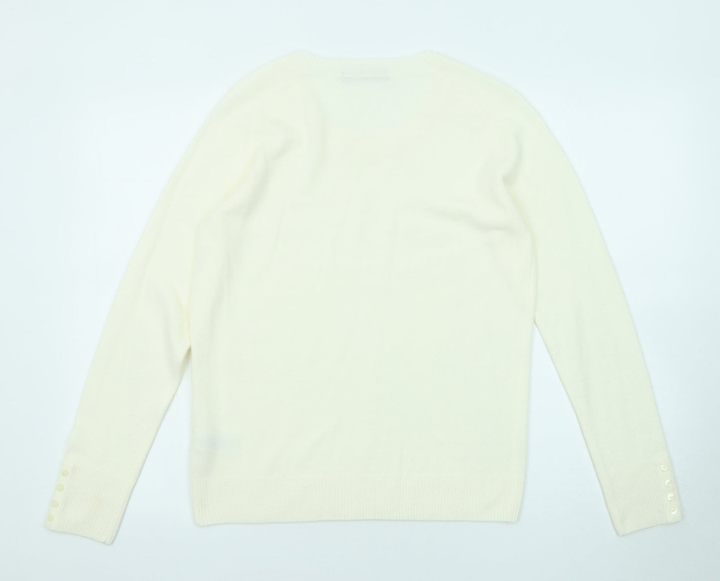 Marks and Spencer Womens Ivory Round Neck Acrylic Pullover Jumper Size 12