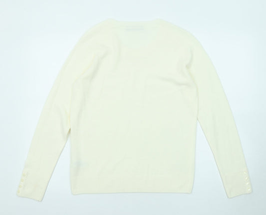 Marks and Spencer Womens Ivory Round Neck Acrylic Pullover Jumper Size 12
