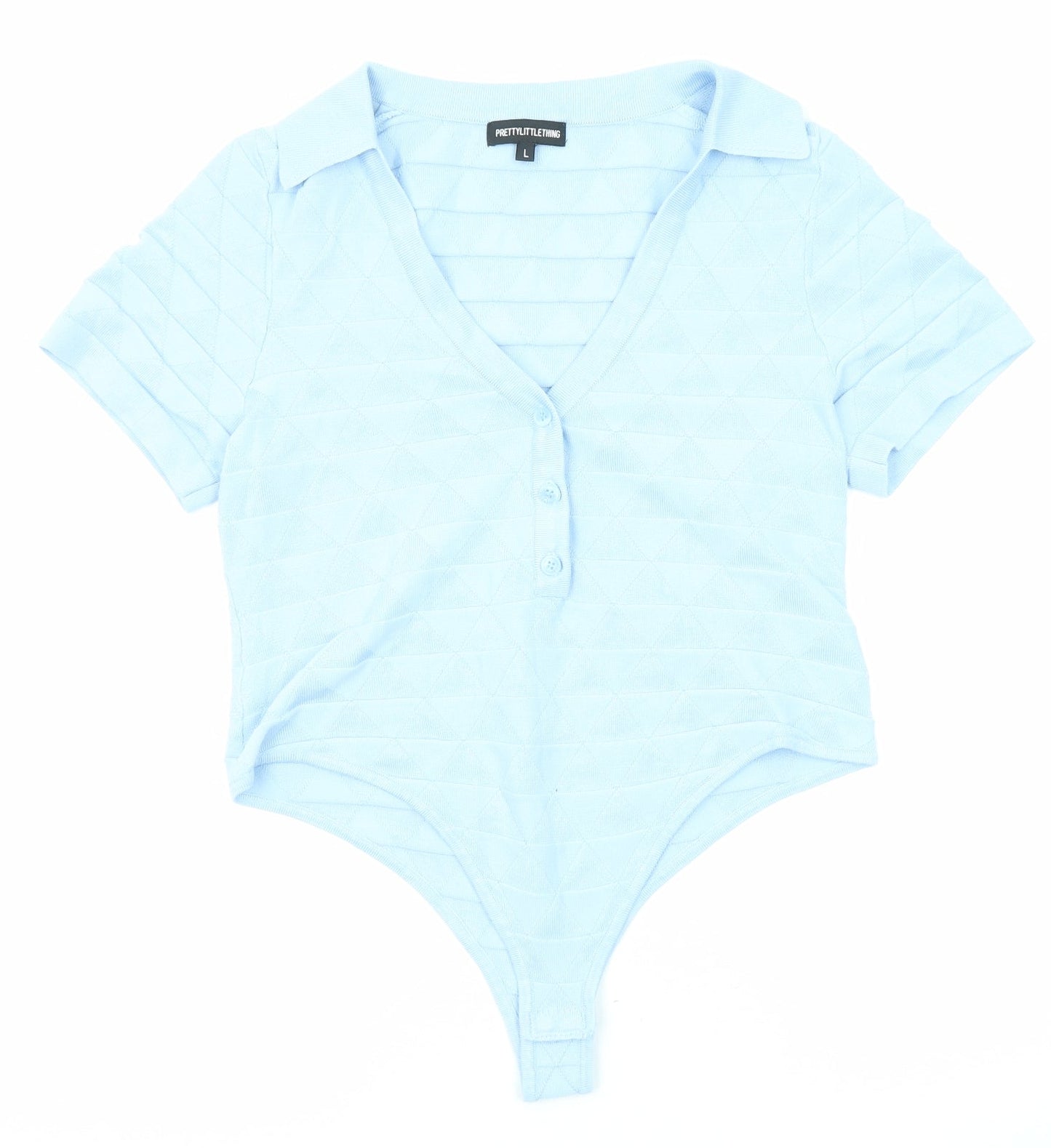 PRETTYLITTLETHING Womens Blue Viscose Bodysuit One-Piece Size L Snap